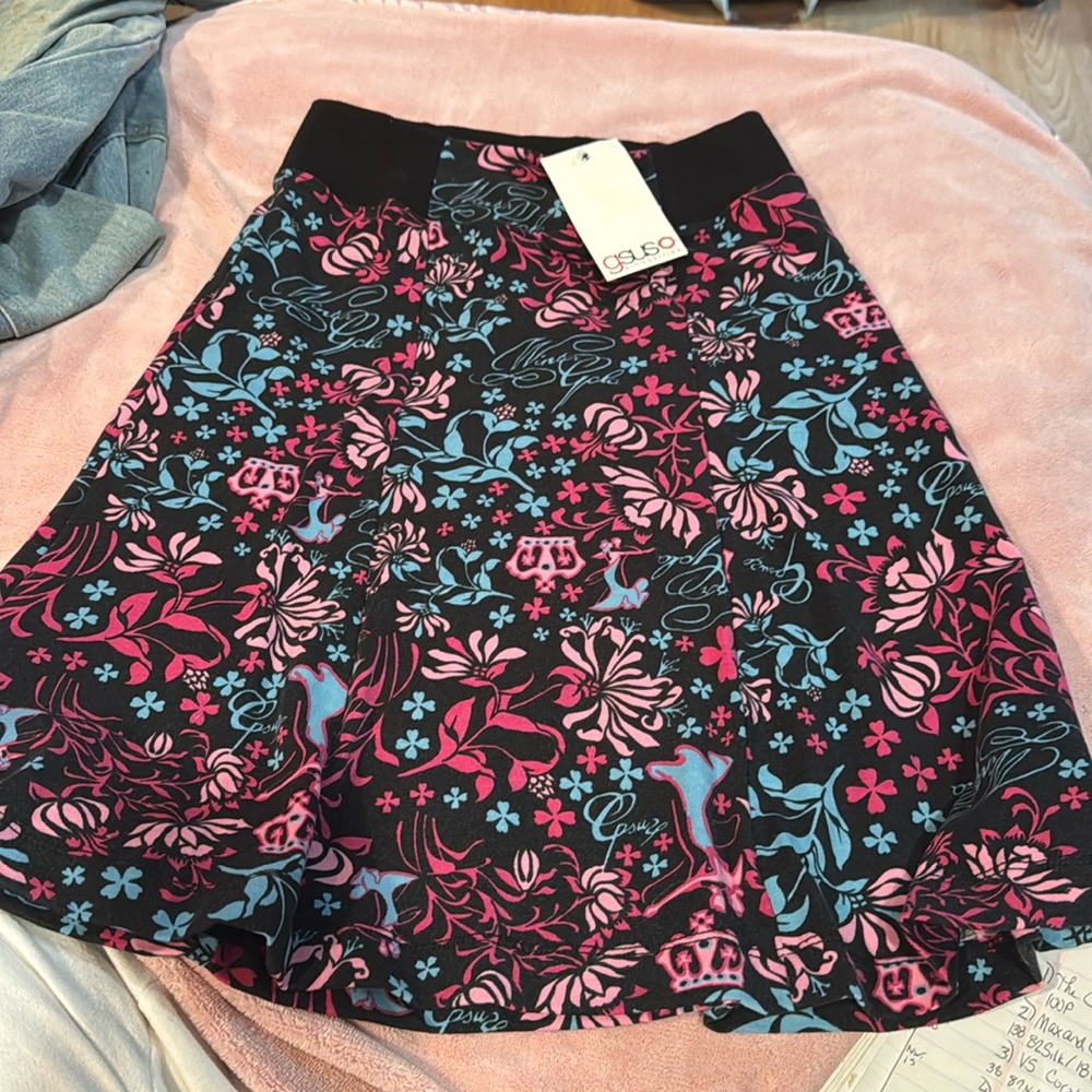 NWT Sz Small GSUS Sindustries Elastic Skirt Pink Black Blue Z50